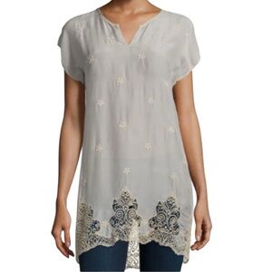 Johnny Was | Seal Cap Sleeve Long Lace-Hem Tunic Sz S